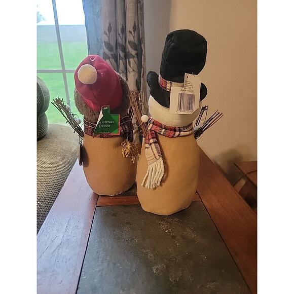 Set of 2 Holiday Style Burlap Snowmen Holiday Christmas 12" - Picture 3 of 4